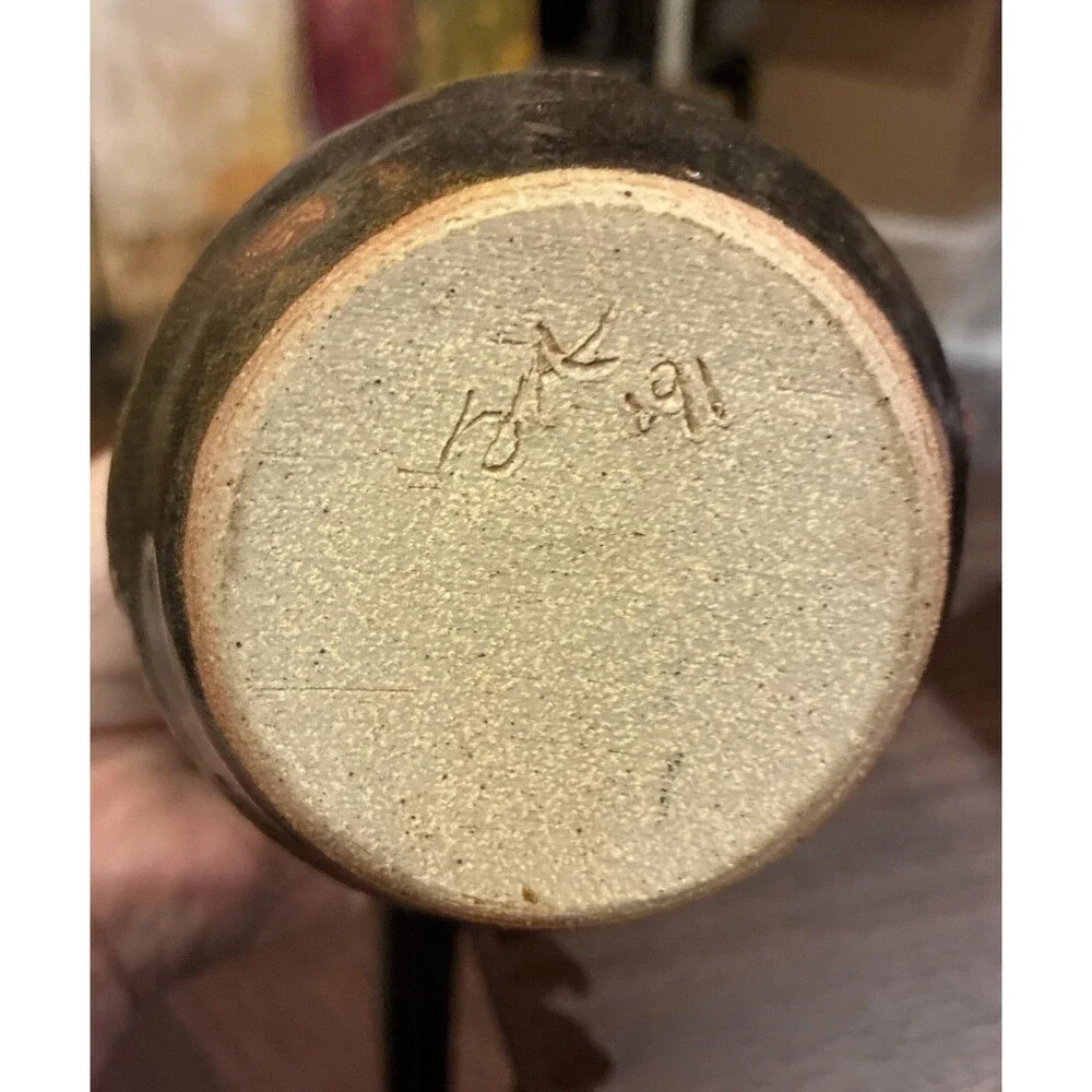 Vintage Signed Studio Pottery 1991 Tenmoku Stoneware Tokkuri Vase